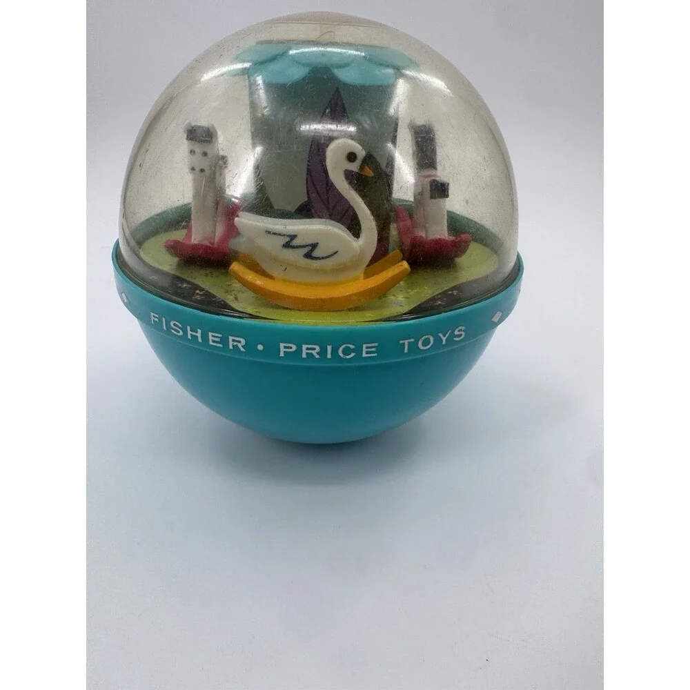 VINTAGE 1966 Fisher Price ROLY POLY CHIME BALL #165 Swans and Horses Weighted